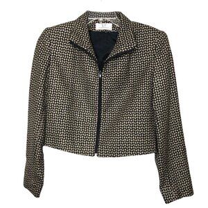 Nwt - V.P. COLLECTIONS 100% Handwoven Silk Tan & Black Zip Front Blazer- Size XS